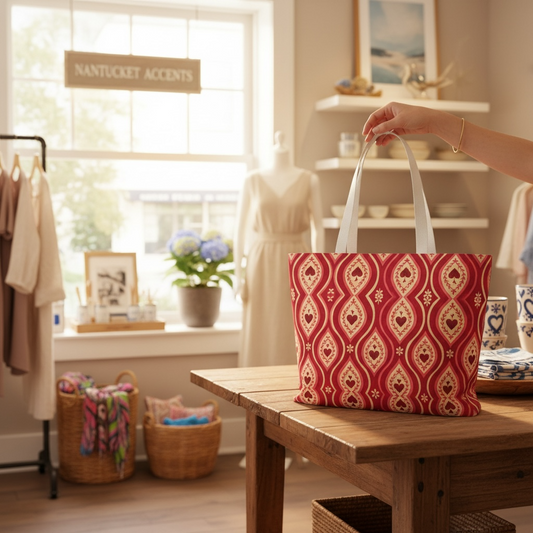 Red Hearts Ikat Tote Bag