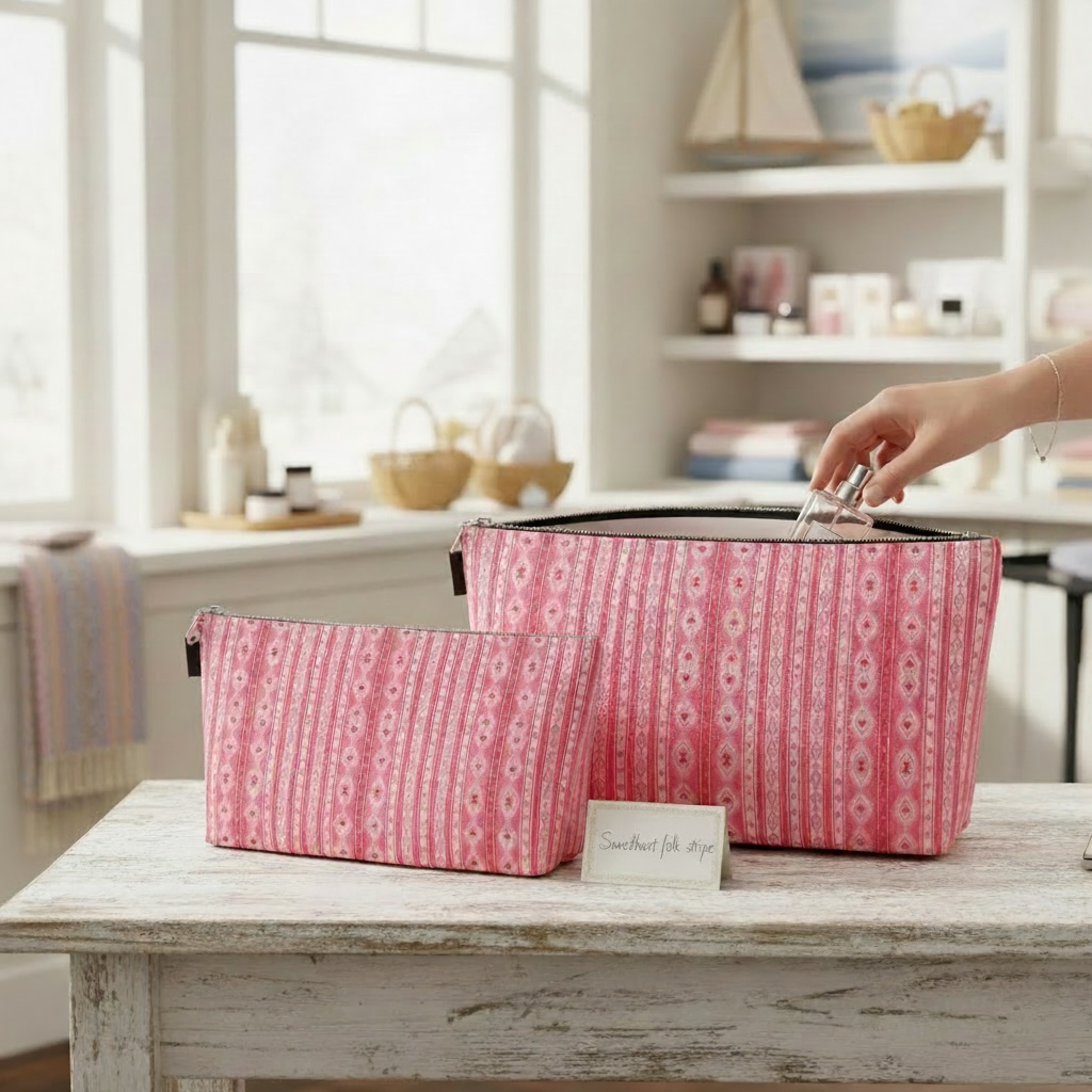 Sweet Heart Folk Stripe Makeup Bag