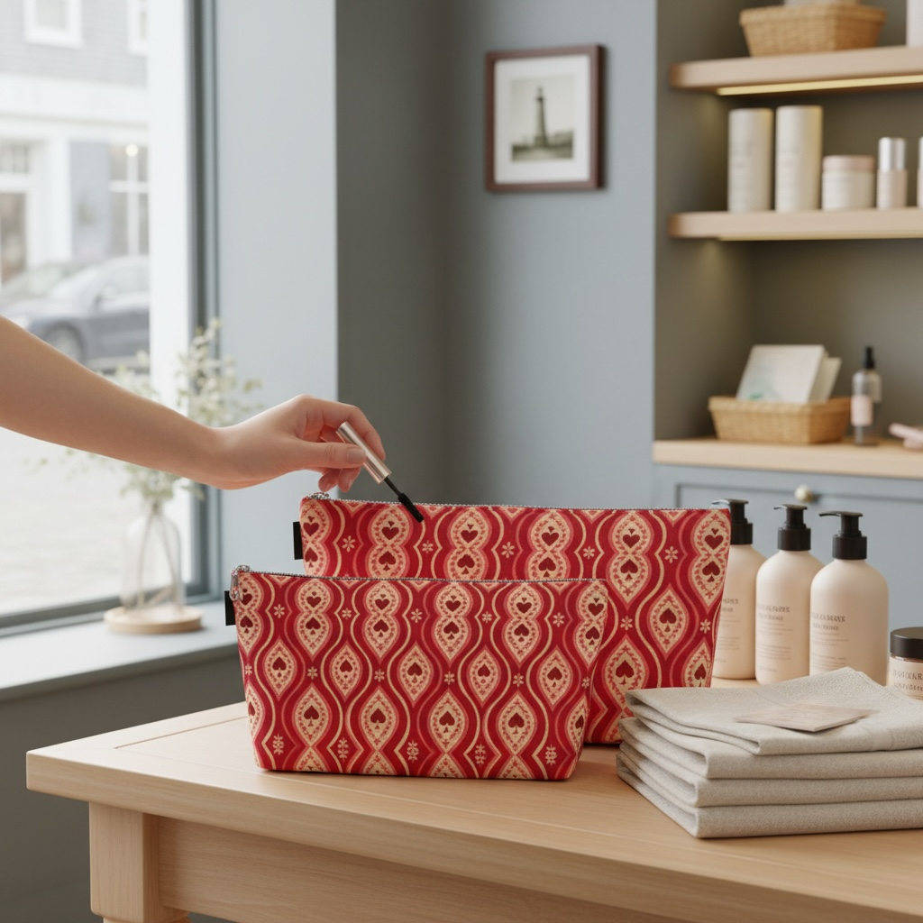Red Hearts Ikat Makeup Bag