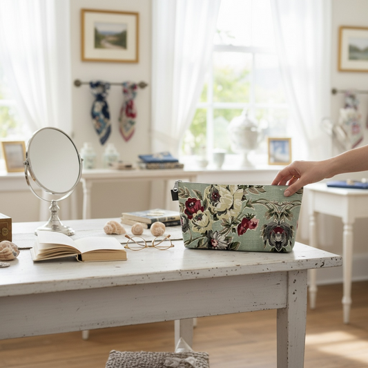 Seafoam Roses Makeup Bag