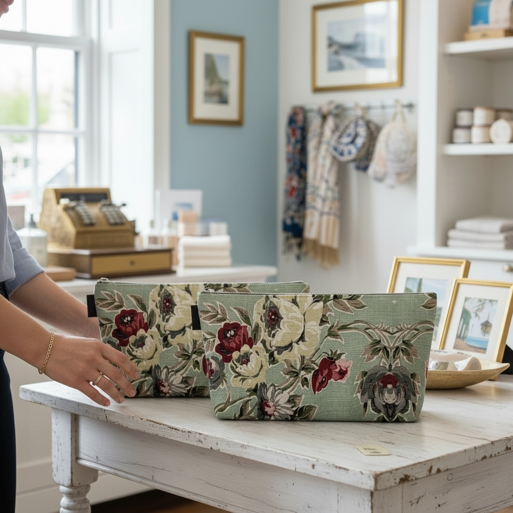 Seafoam Roses Makeup Bag