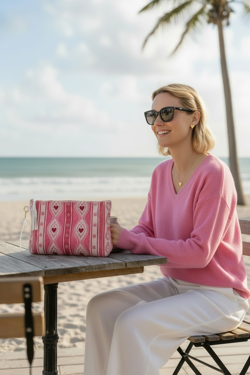 Sweetheart Folk Stripe Vegan Leather Clutch Wristlet