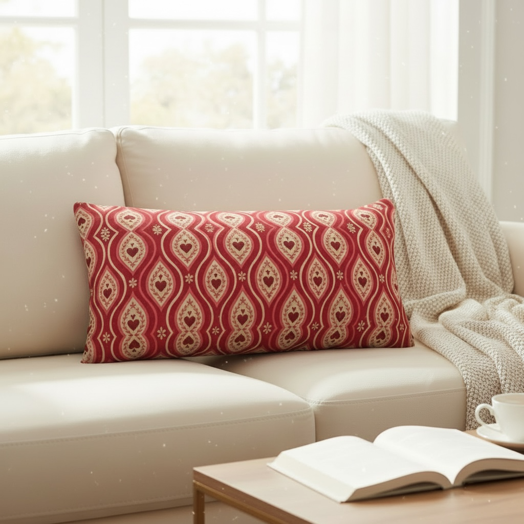 Red Hearts Ikat 12 x 24 Pillow Cover