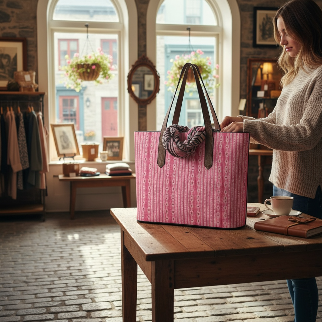 Sweet Heart Folk Stripe Vegan Leather Tote Bag