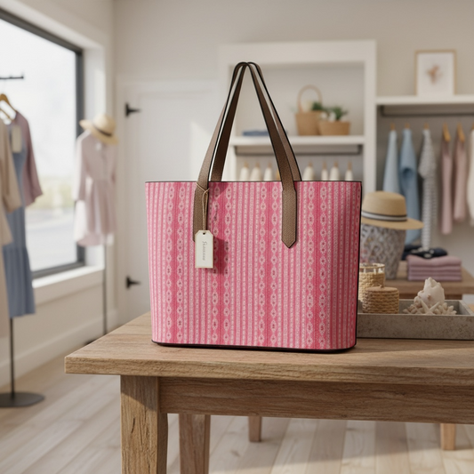 Sweet Heart Folk Stripe Vegan Leather Tote Bag