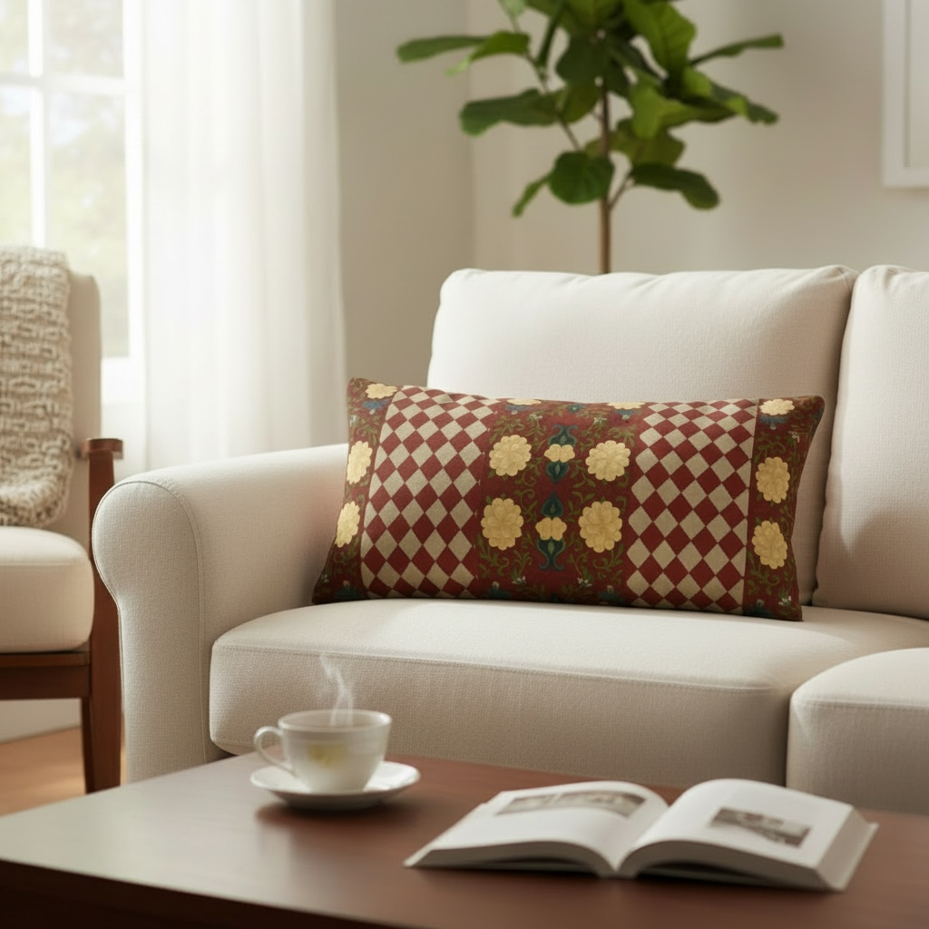 Marquesa Peonies Cranberry Harlequin 24 x 12 Pillow Cover