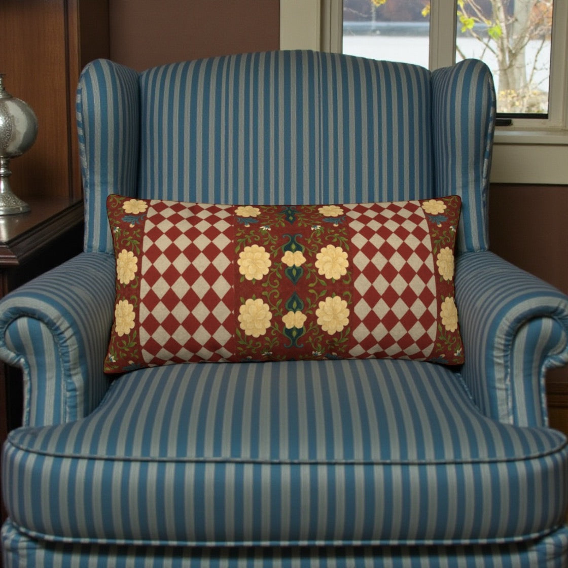 Marquesa Peonies Cranberry Harlequin 24 x 12 Pillow Cover