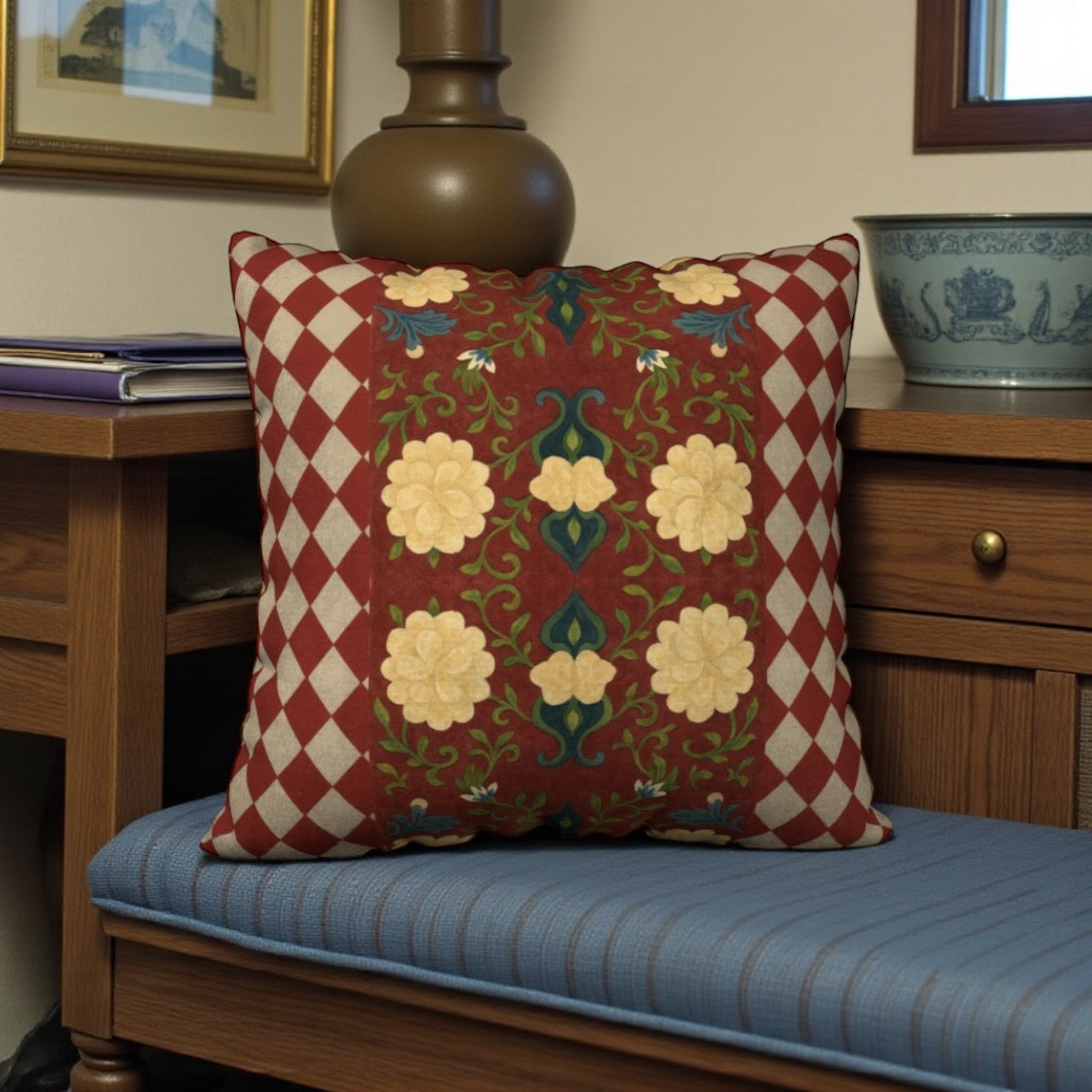 Marquesa Peonies Cranberry Harlequin 18 x 18 Pillow Cover