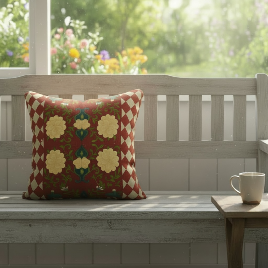 Marquesa Peonies Cranberry Harlequin 18 x 18 Pillow Cover