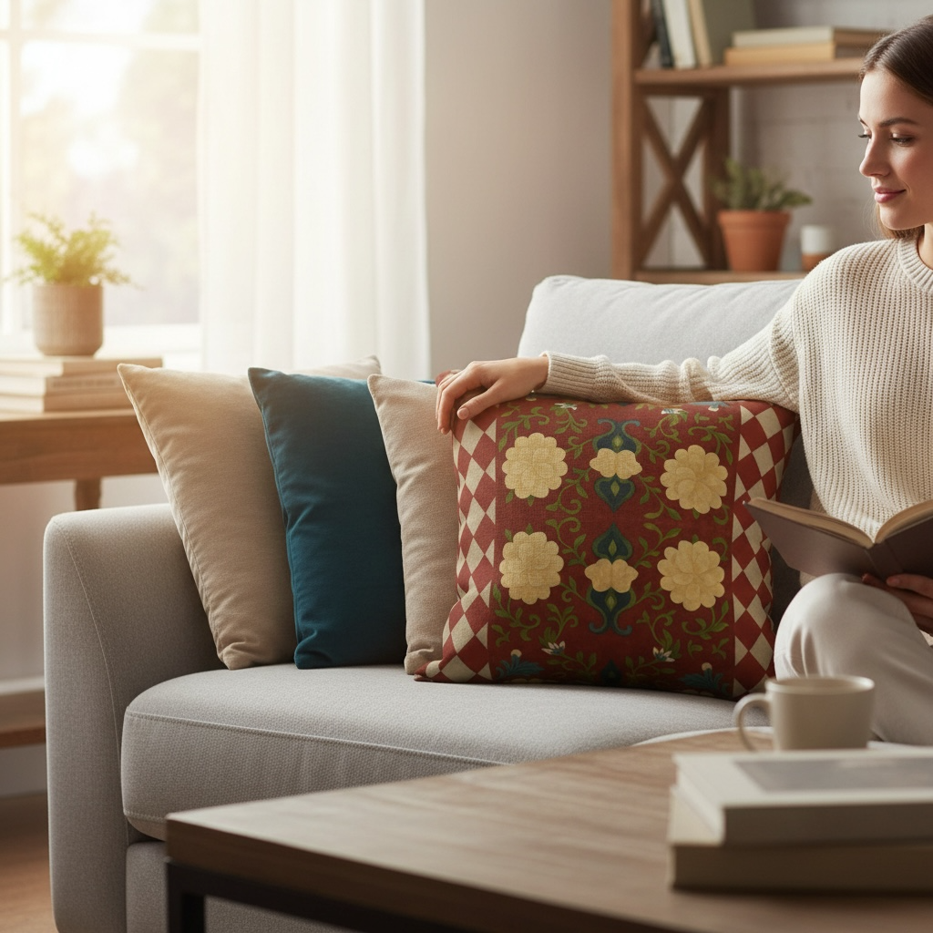 Marquesa Peonies Cranberry Harlequin 22 x 22 Pillow Cover