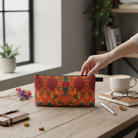 Marquesa Peonies Tangerine Pencil Case