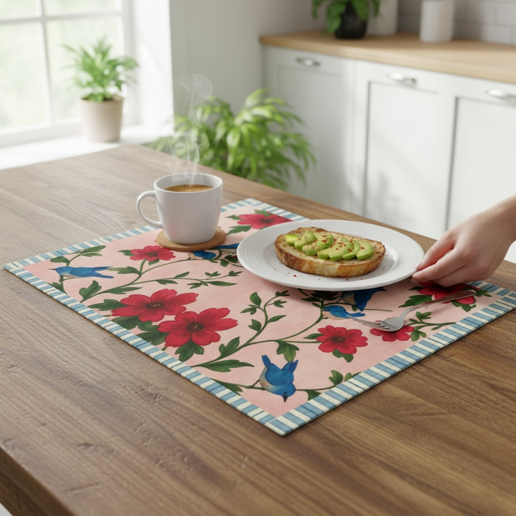 Songbird Bloom Pink Stripe Border Placemats