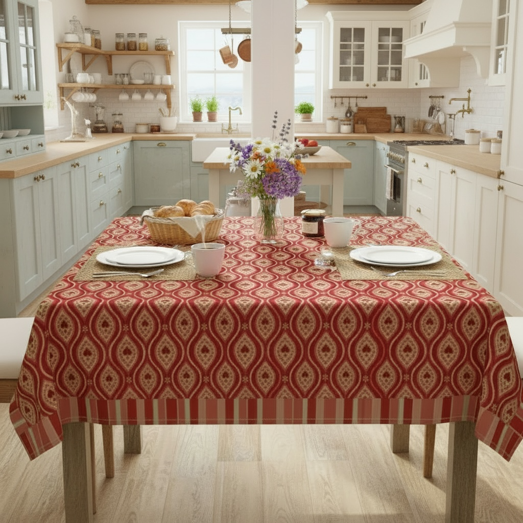 Red Heart Ikat with Border 60 x 90 Tablecloth