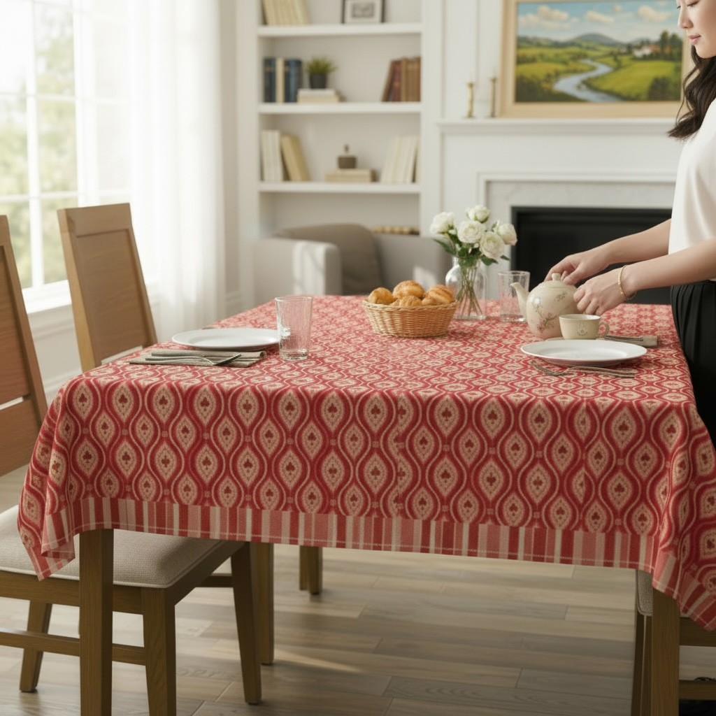 Red Heart Ikat with Border 60 x 60 Tablecloth