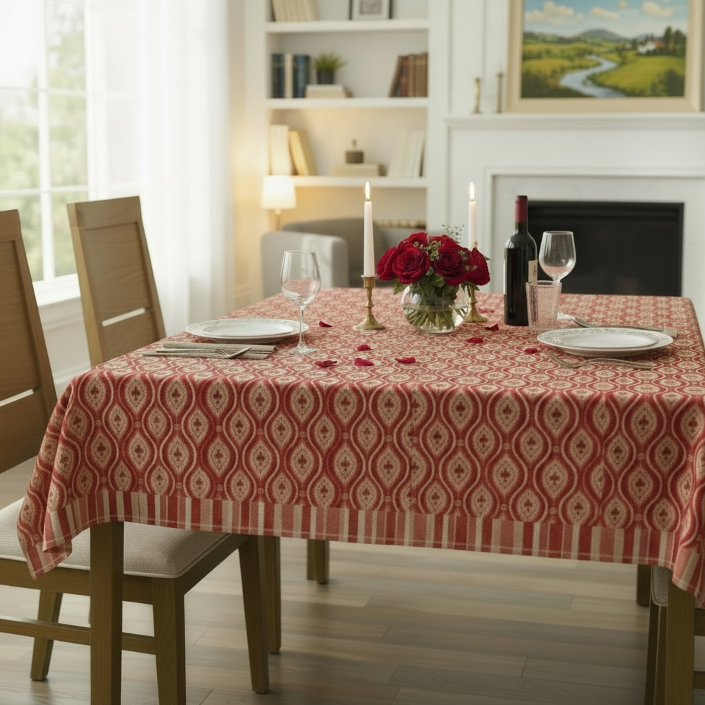 Red Heart Ikat with Border 60 x 90 Tablecloth