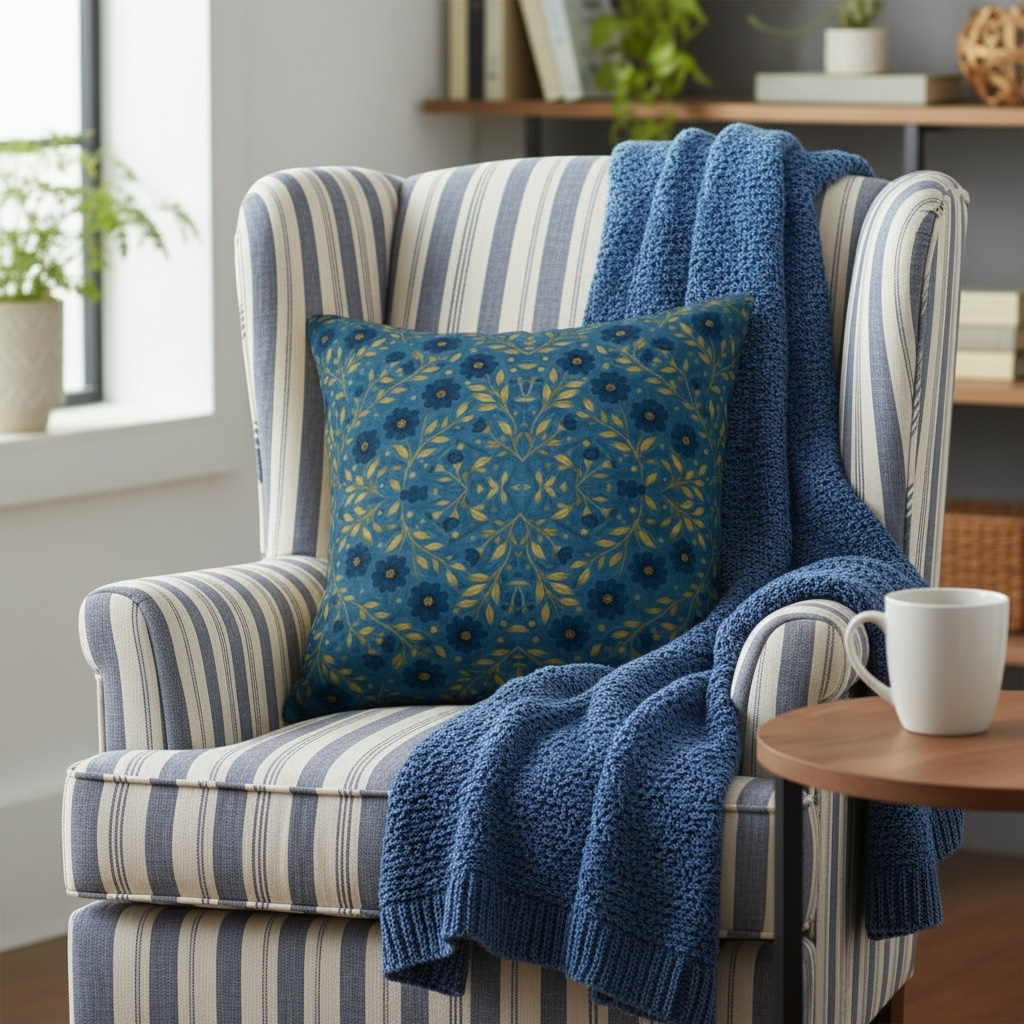 Indigo Meadow Floral Diamond 22 x 22 Pillow Cover
