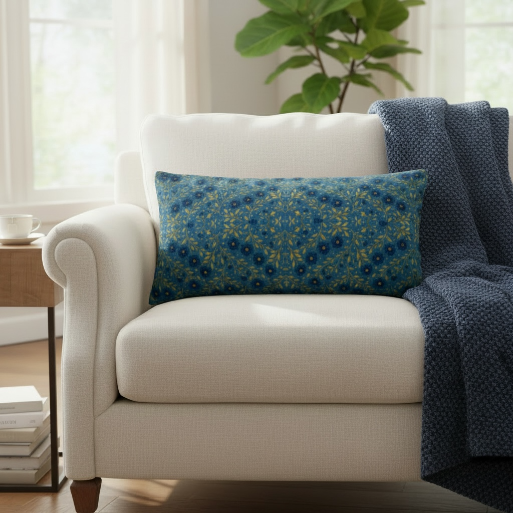 Indigo Meadow Floral Diamond 24 x 12 Pillow Cover
