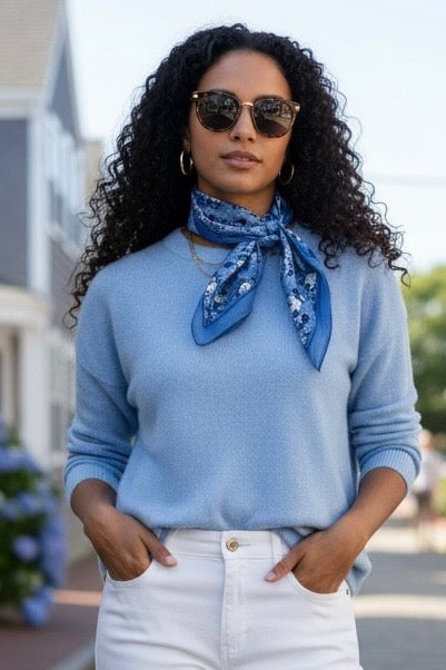 Blue Manor Blooms Silk Square Scarf