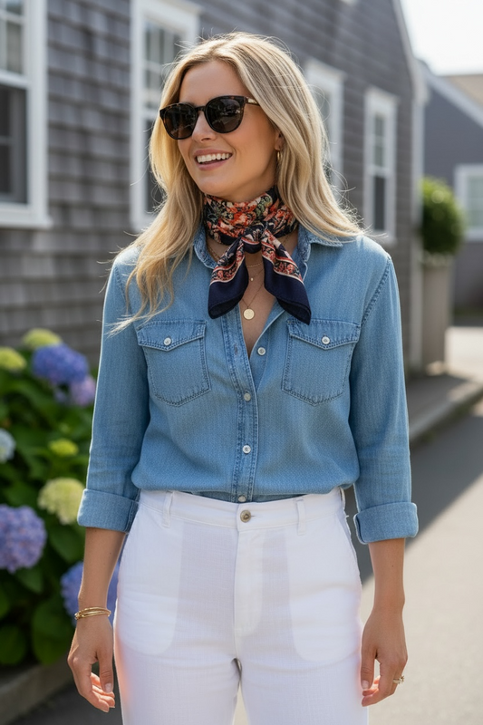 Harbor Roses Silk Square Scarf