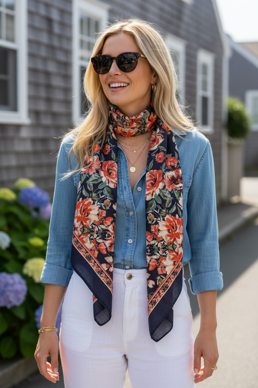 Harbor Roses Silk Square Scarf