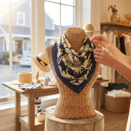 Blue Fleur Silk Square Scarf