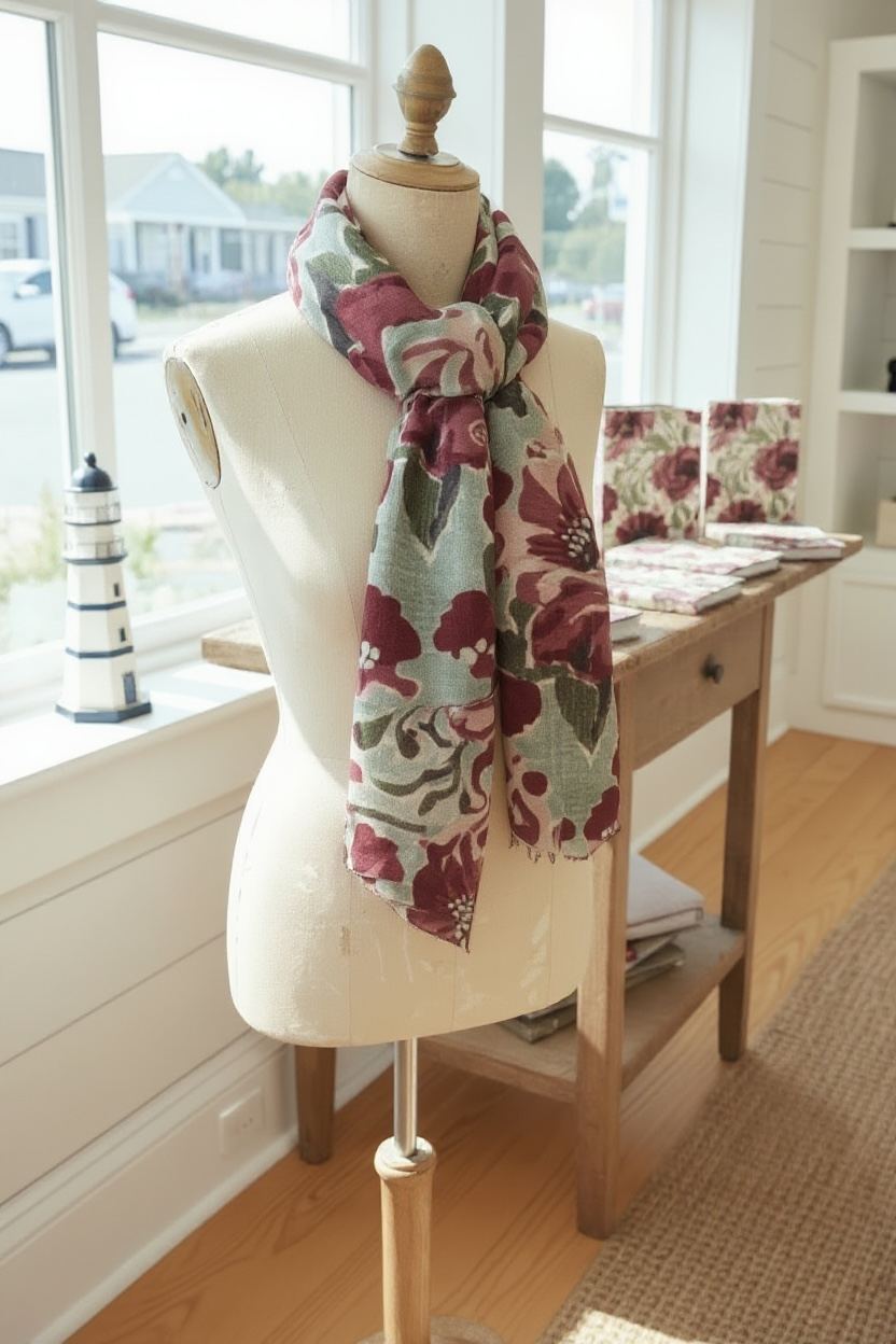 Seafoam Roses Silk Long Scarf