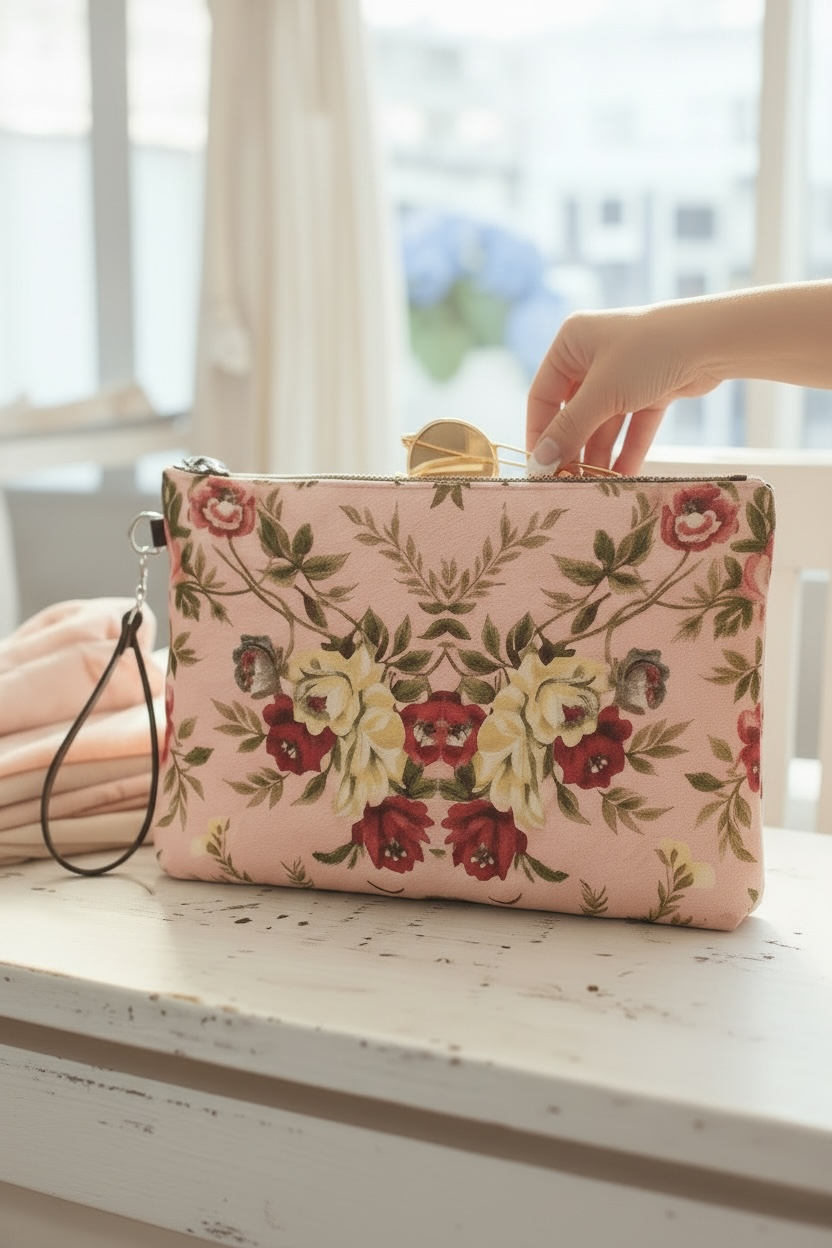 Rose Trellis Vegan Leather Clutch Wristlet