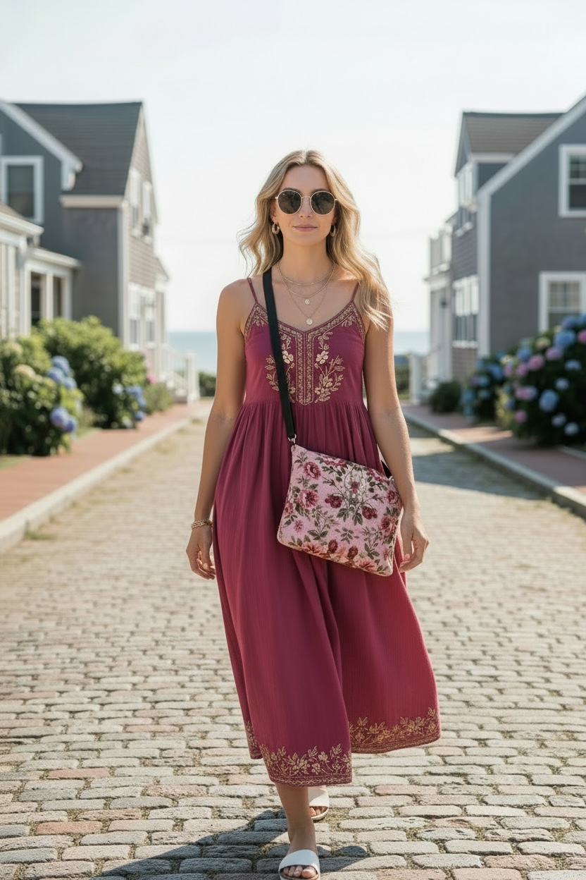 Rose Trellis Vegan Leather Cross Body Bag