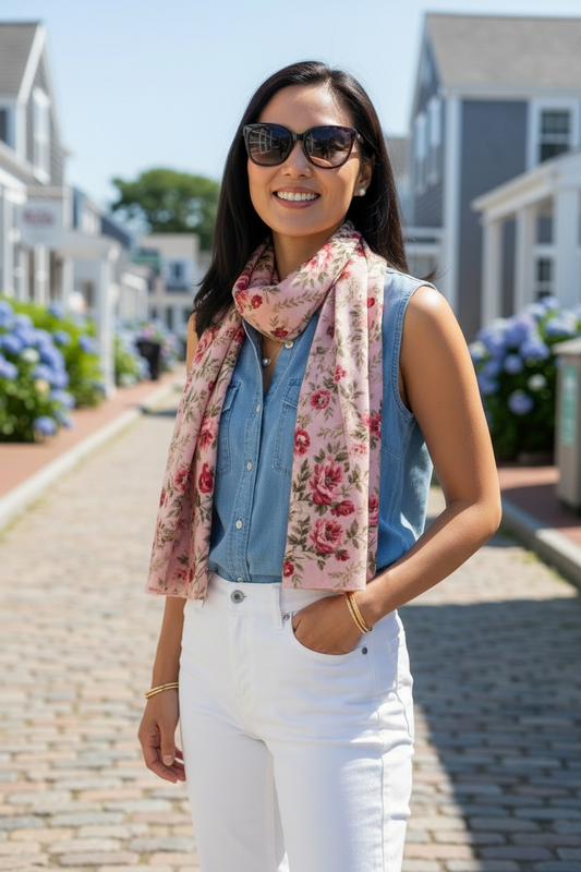 Rose Trellis Silk Long Scarf