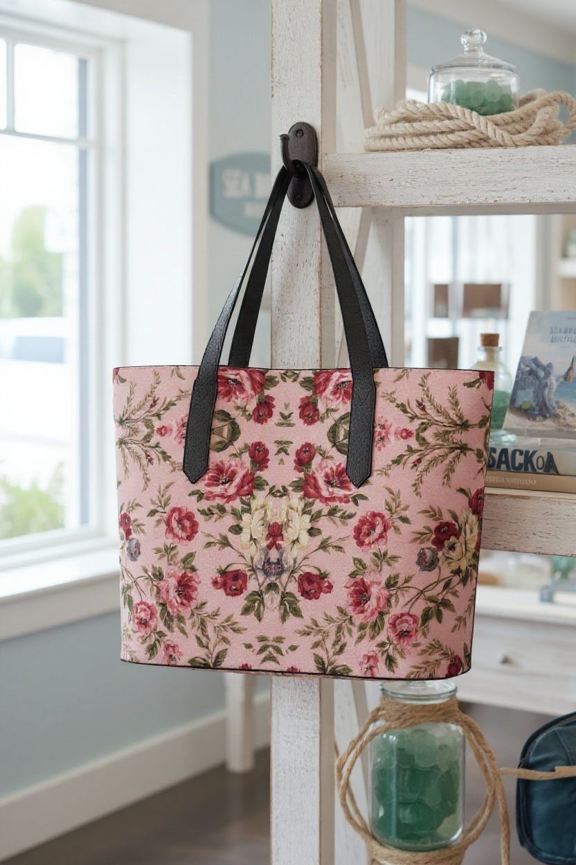 Rose Trellis Vegan Leather Tote Bag