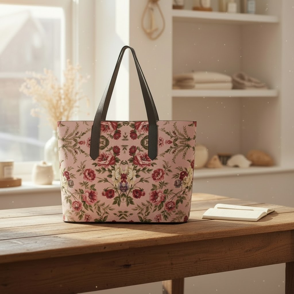 Rose Trellis Vegan Leather Tote Bag