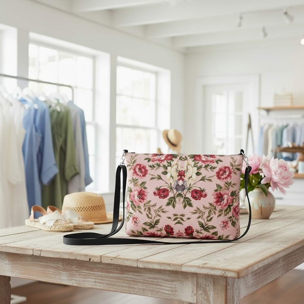 Rose Trellis Vegan Leather Cross Body Bag