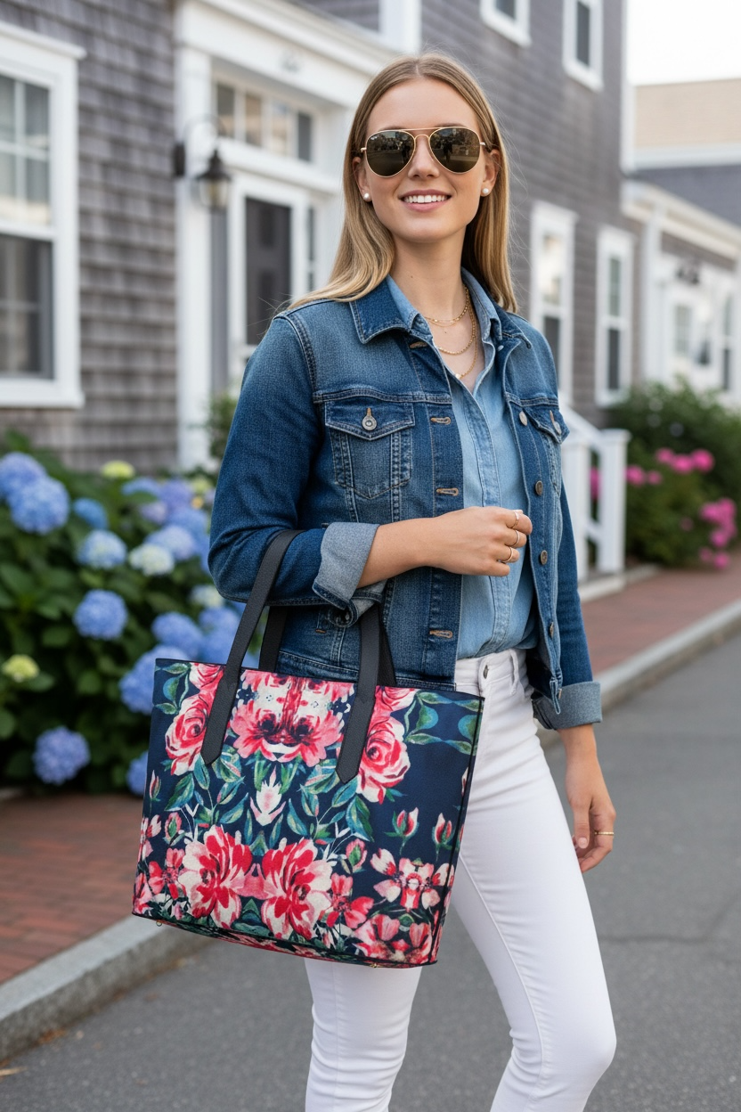 Harbor Roses Vegan Leather Tote