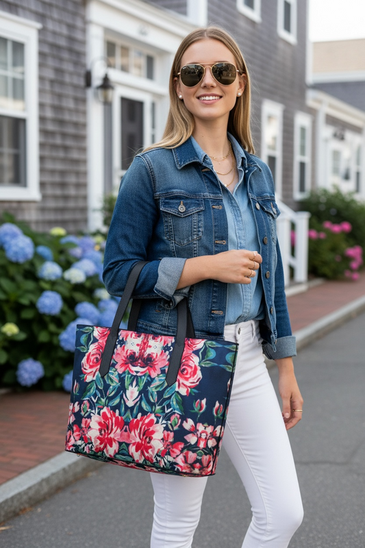Harbor Roses Vegan Leather Tote