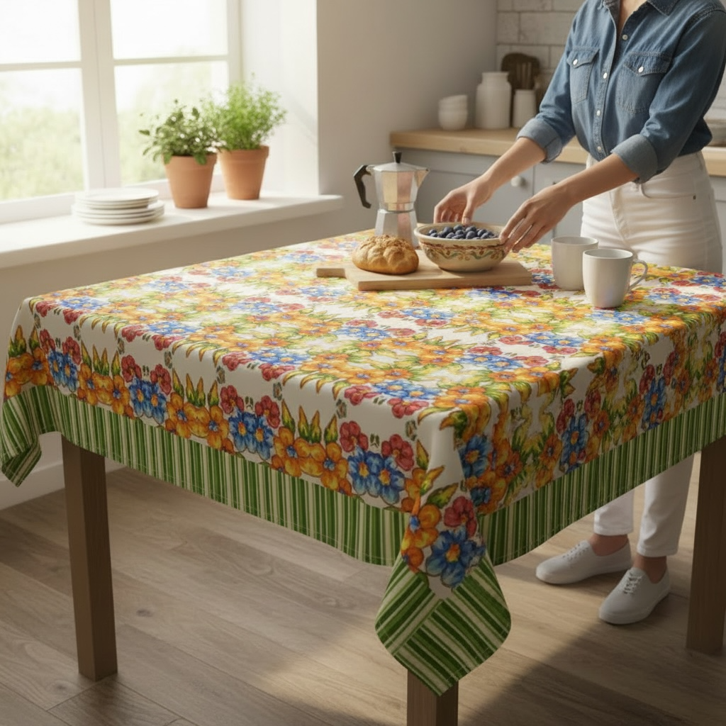 Seaside Blooms with Border 60 x 60 Tablecloth