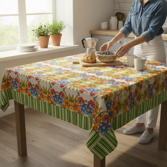 Seaside Blooms with Border 60 x 60 Tablecloth