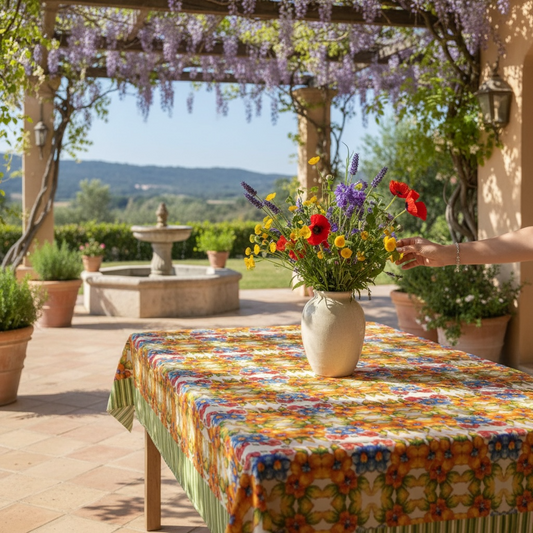 Seaside Blooms with Border 60 x 90 Tablecloth