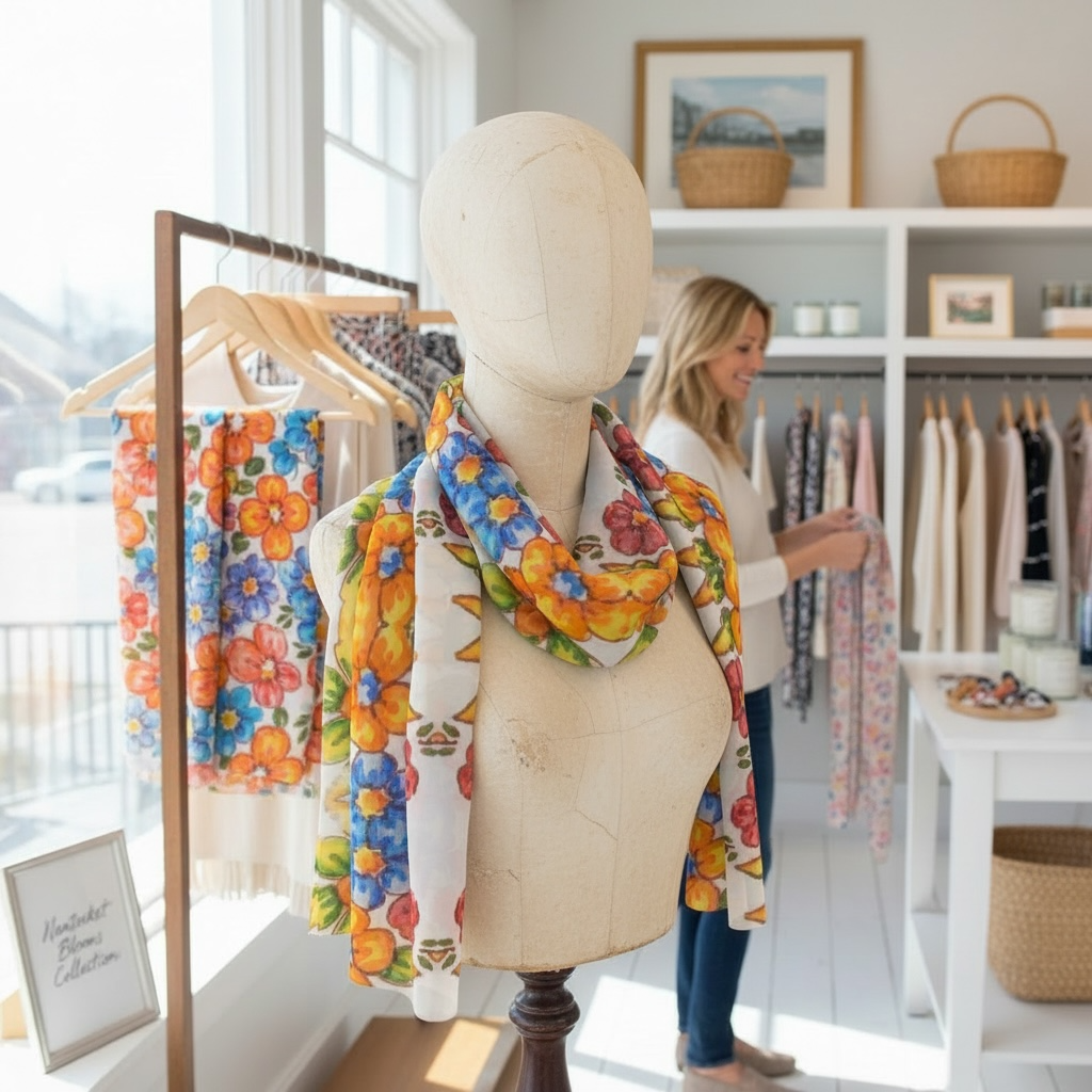 Seaside Blooms Long Silk Scarf