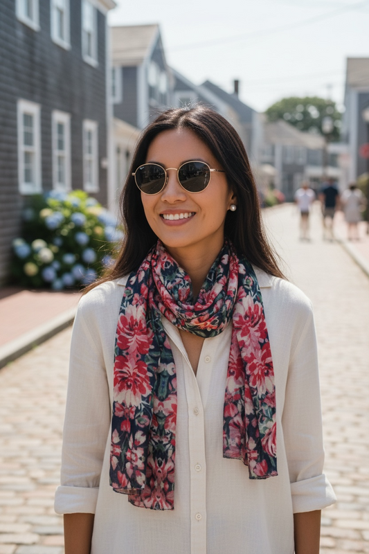 Harbor Roses Silk Long Scarf