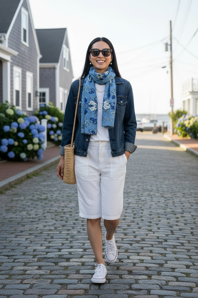Blue Manor Blooms Long Silk Scarf