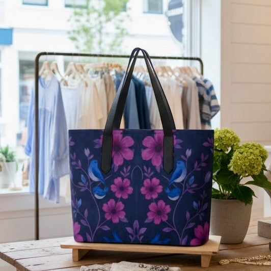 Songbird Bloom Plum Vegan Leather Tote Bag
