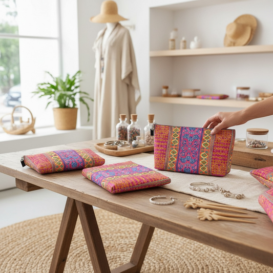 Coral Caravan Makeup Bag