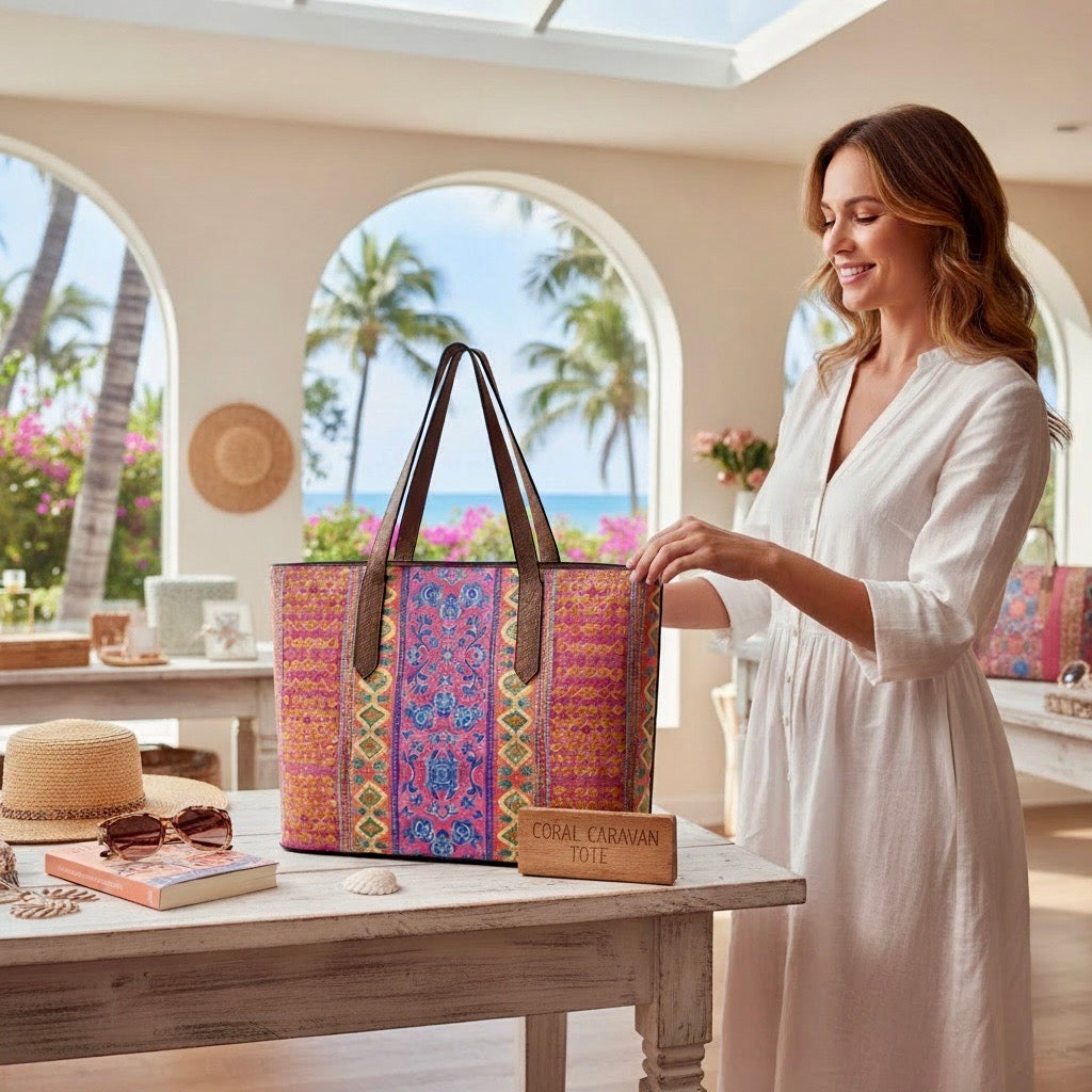 Coral Caravan Vegan Leather Tote