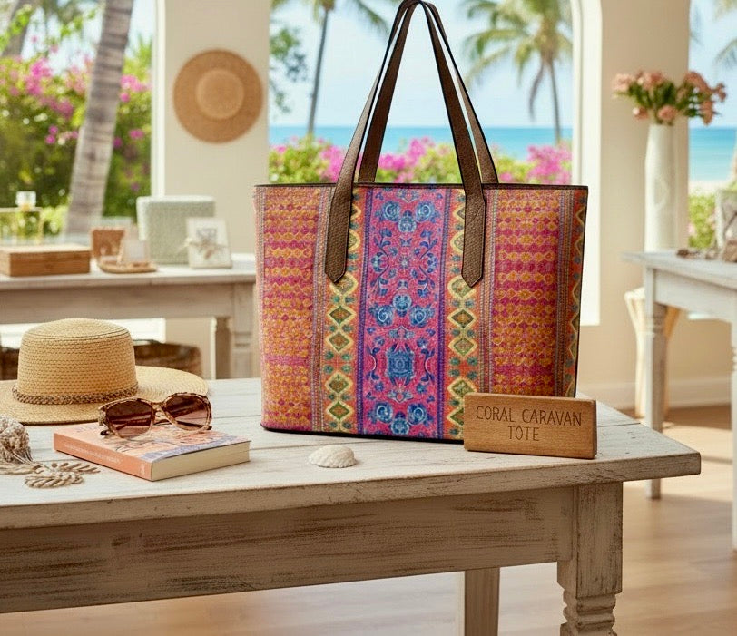 Coral Caravan Vegan Leather Tote
