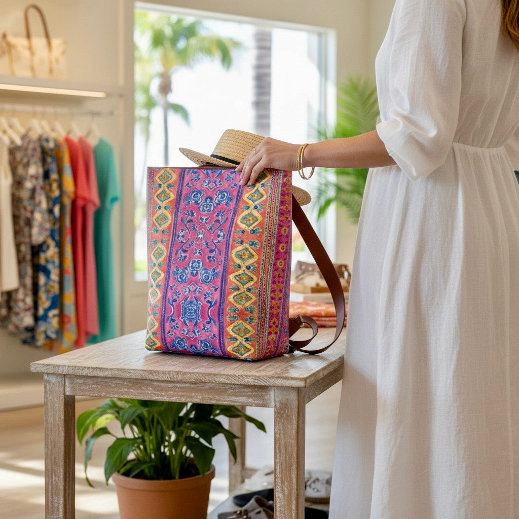 Coral Caravan Vegan Leather Backpack