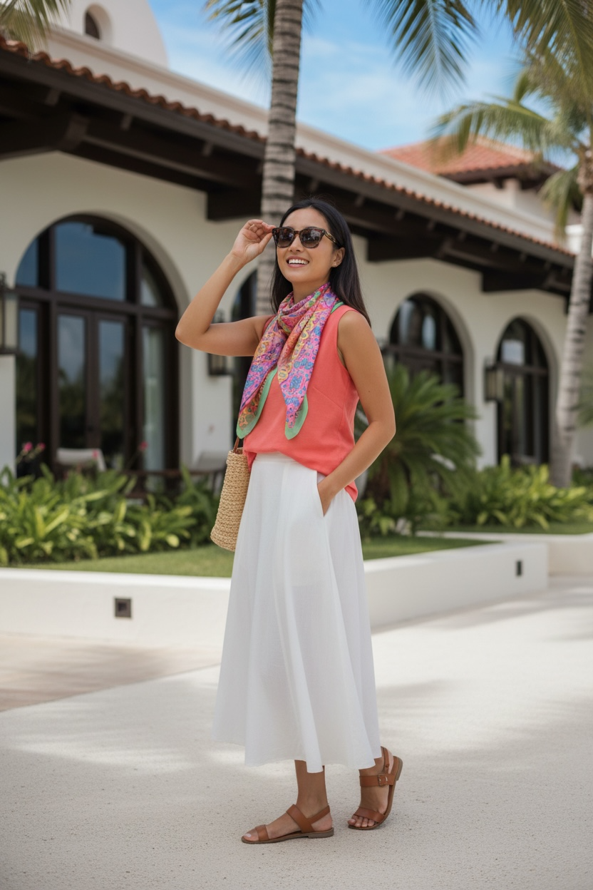 Coral Caravan Silk Square Scarf