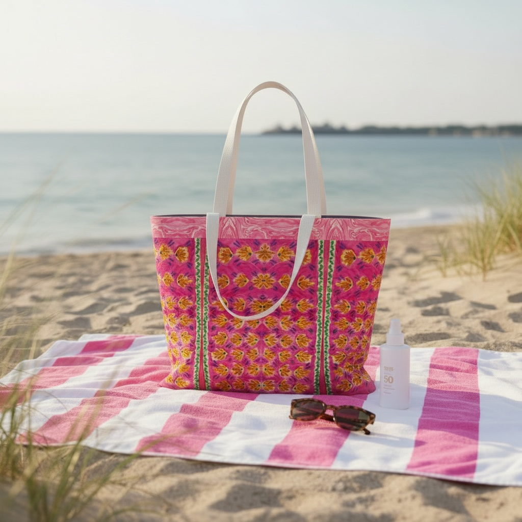 Pink Botanique with Border Canvas Tote