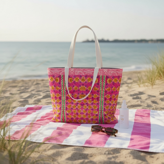Pink Botanique with Border Canvas Tote