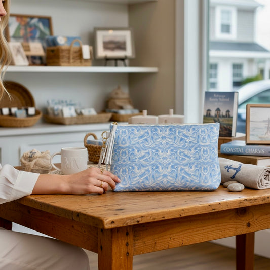 Blue Sky Swirl Vegan Leather Clutch Wristlet