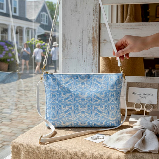 Blue Sky Swirl Vegan Leather Crossbody Bag